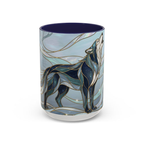 Mystical Blue Wolf Stained Glass Style Mug