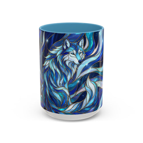Cobalt Wolf Guardian Stained Glass Style Mug