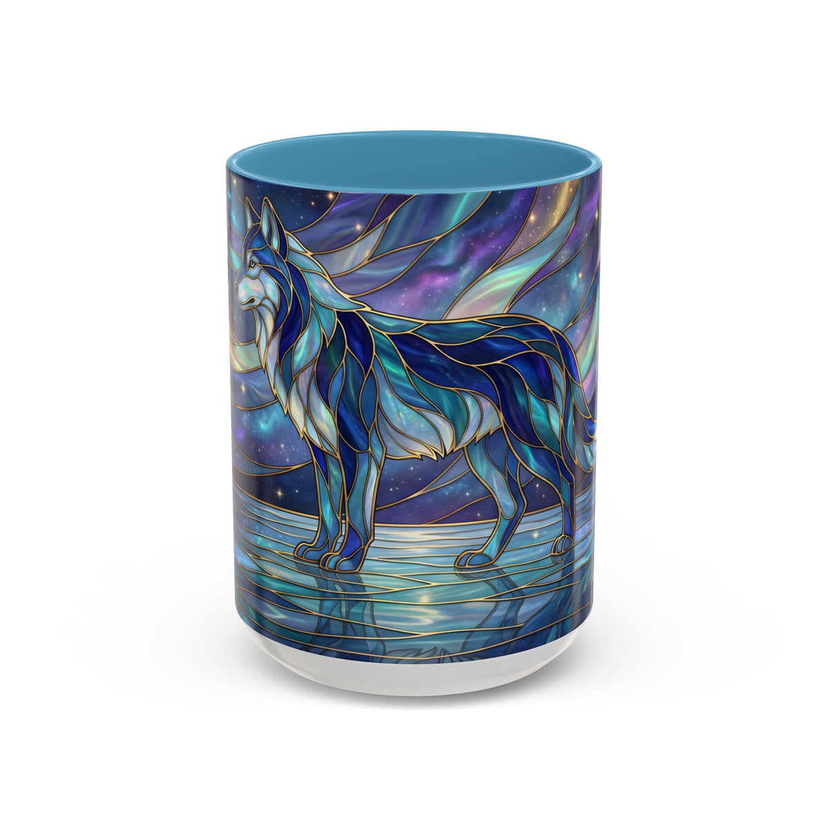 Starlit Lake Wolf Stained Glass Style Mug