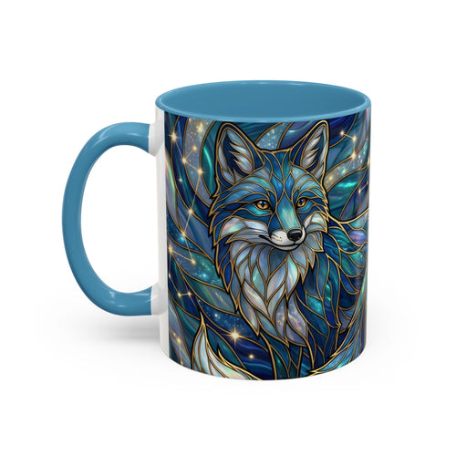 Celestial Blue Fox Stained Glass Style Mug