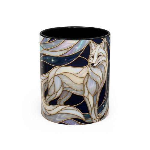 Starlit Arctic Fox Stained Glass Style Mug
