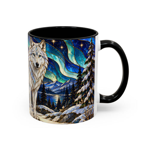 Aurora Lake Wolf Stained Glass Style Mug