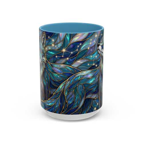 Celestial Blue Fox Stained Glass Style Mug