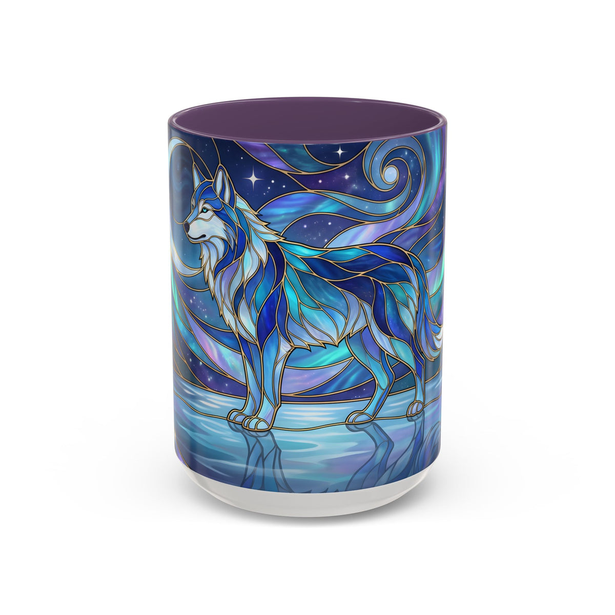 Moonlit Lake Wolf Stained Glass Style Mug