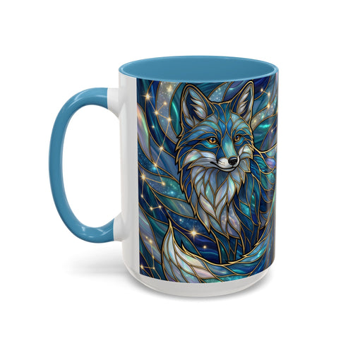 Celestial Blue Fox Stained Glass Style Mug