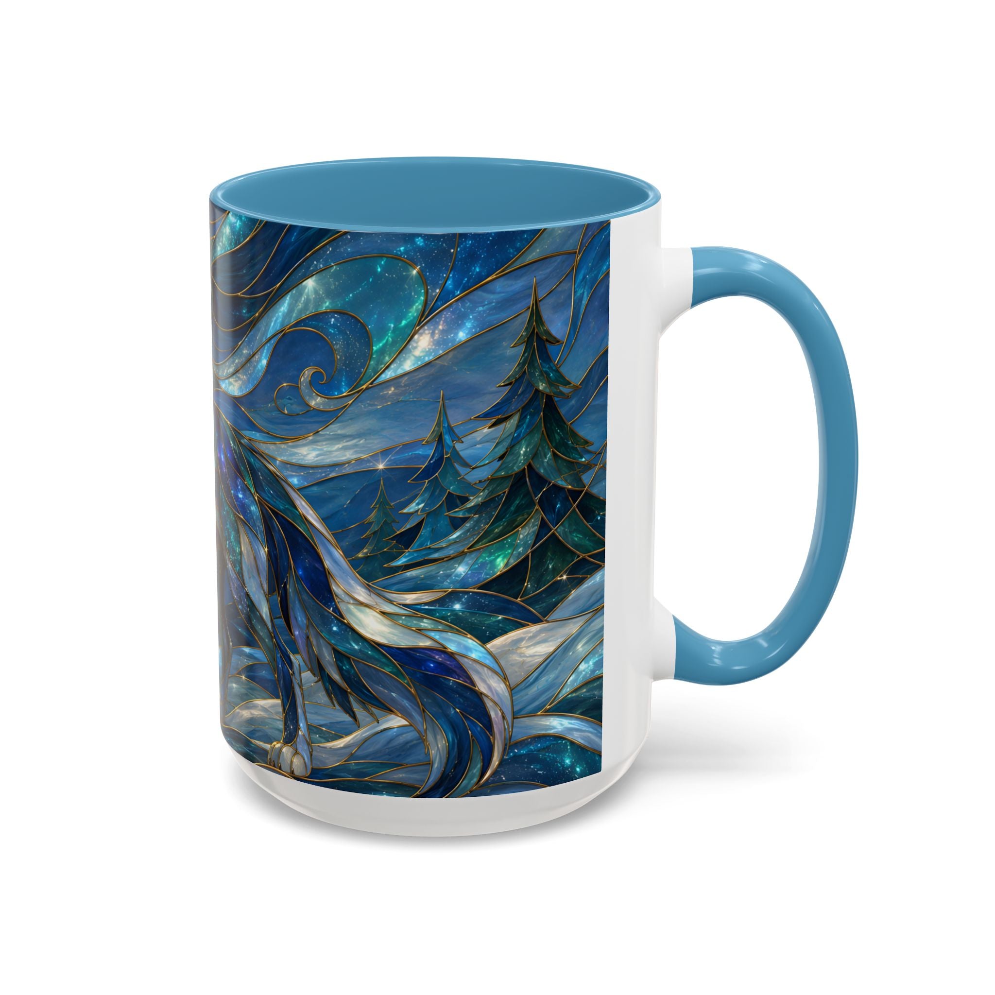 Blue Wolf Stained Glass Style Mug