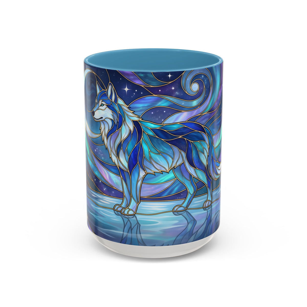Moonlit Lake Wolf Stained Glass Style Mug