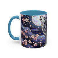 Night Sakura Wolf Stained Glass Style Wolf Coffee Mug