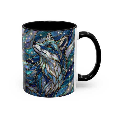 Celestial Blue Fox Stained Glass Style Mug