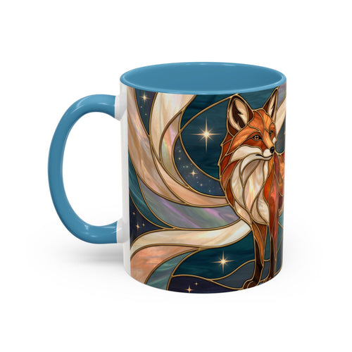 Teal Night Fox Stained Glass Style Mug