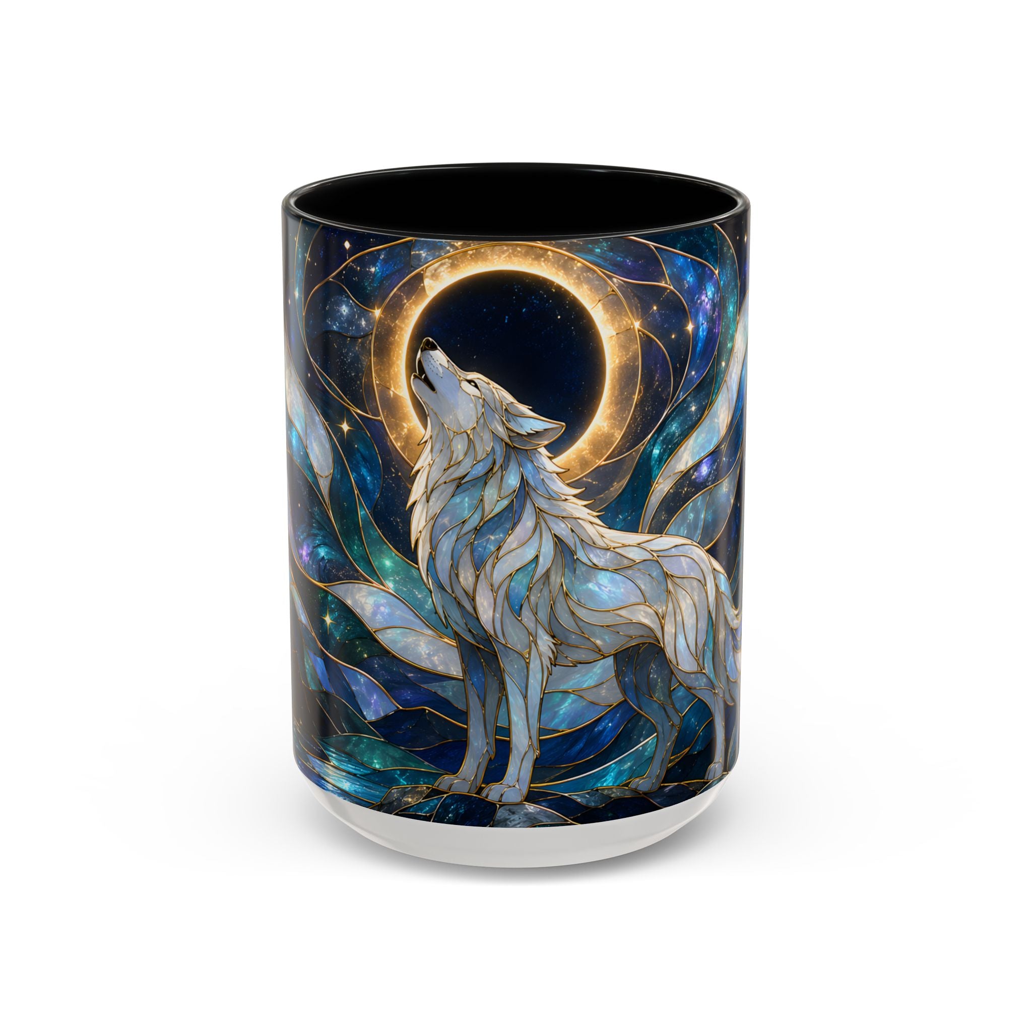 Moonlit Howl Wolf Stained Glass Style Mug