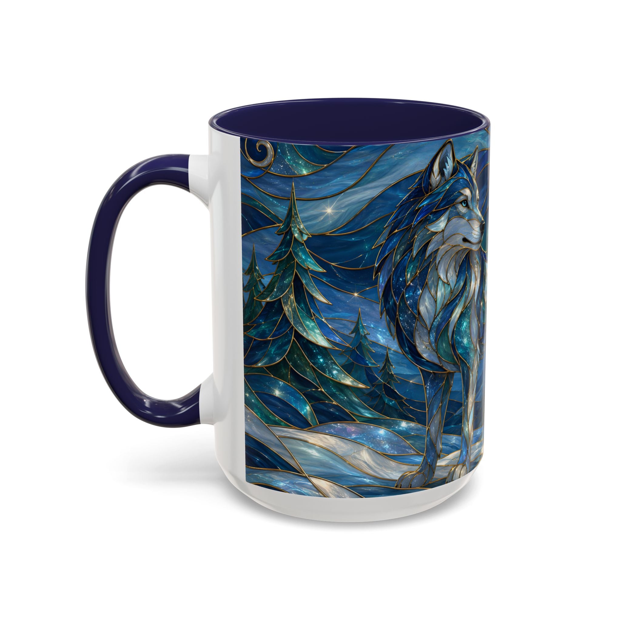 Blue Wolf Stained Glass Style Mug