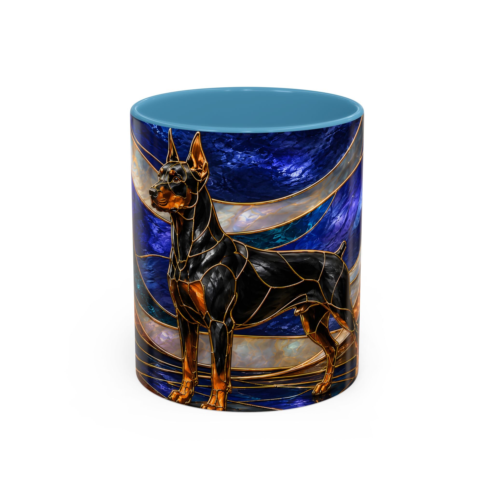 Blue Wave Doberman Pinscher Stained Glass Style Mug