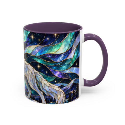 Northern Lights Wolf Stained Glass Style Mug