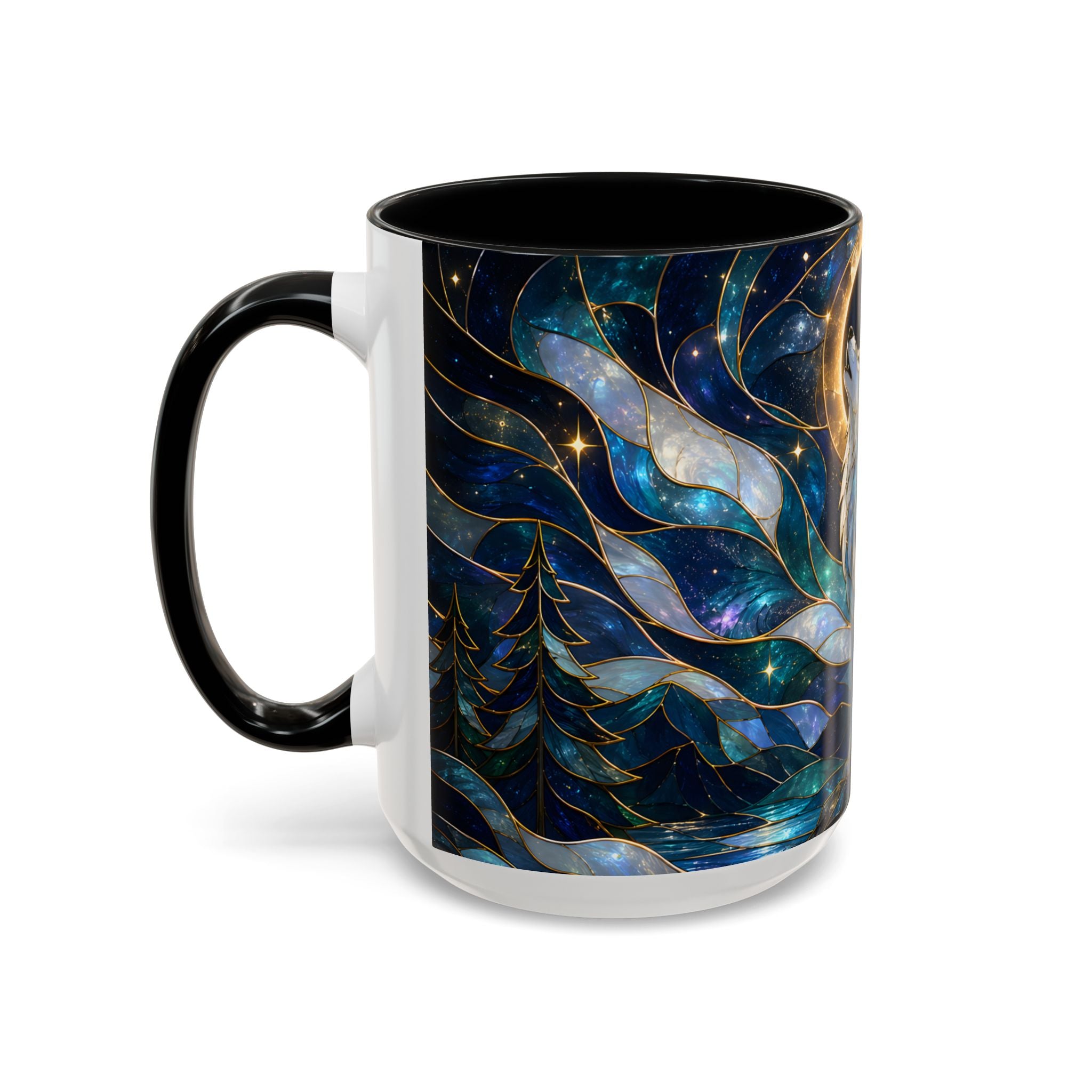 Moonlit Howl Wolf Stained Glass Style Mug
