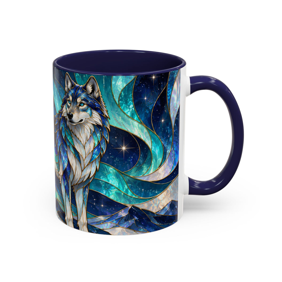 Northern Glow Wolf Stained Glass Style Mug