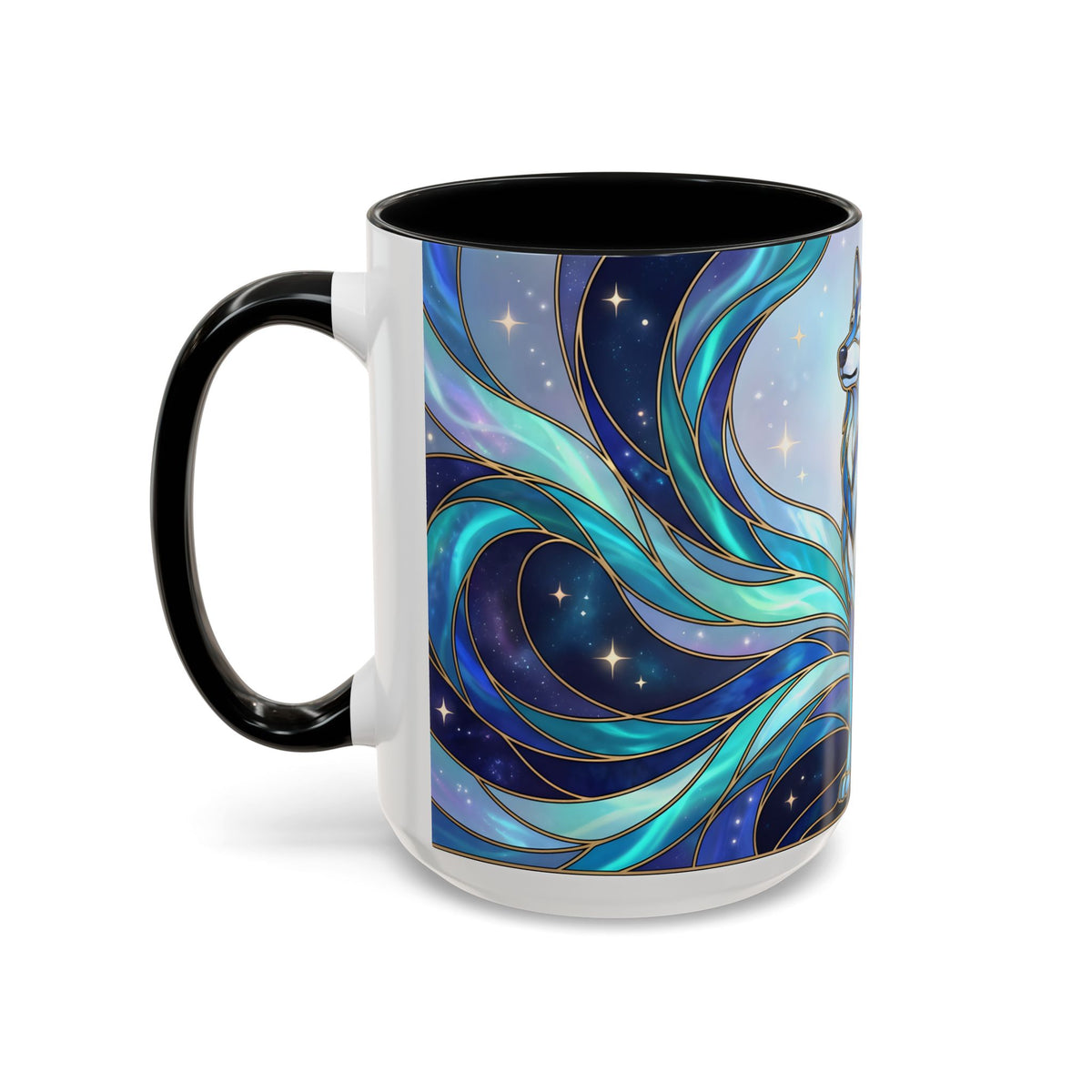 Aurora Wolf Stained Glass Style Mug