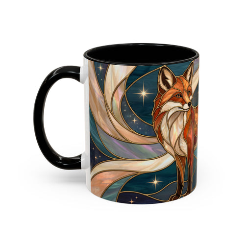 Teal Night Fox Stained Glass Style Mug