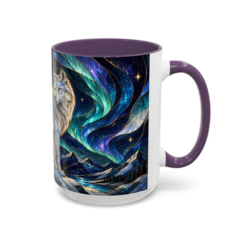 Aurora Mountain Wolf Stained Glass Style Mug