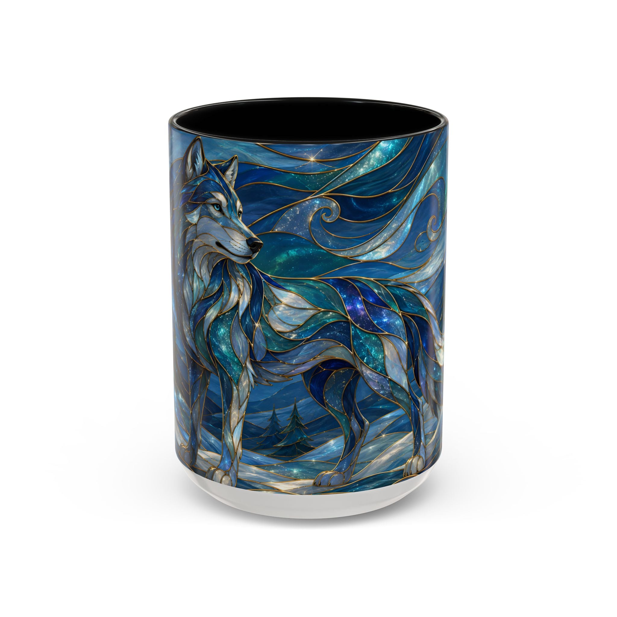 Blue Wolf Stained Glass Style Mug