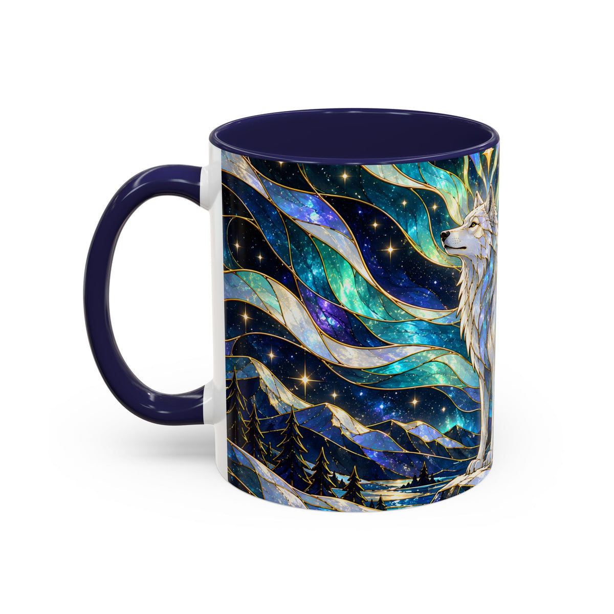 Northern Lights Wolf Stained Glass Style Mug