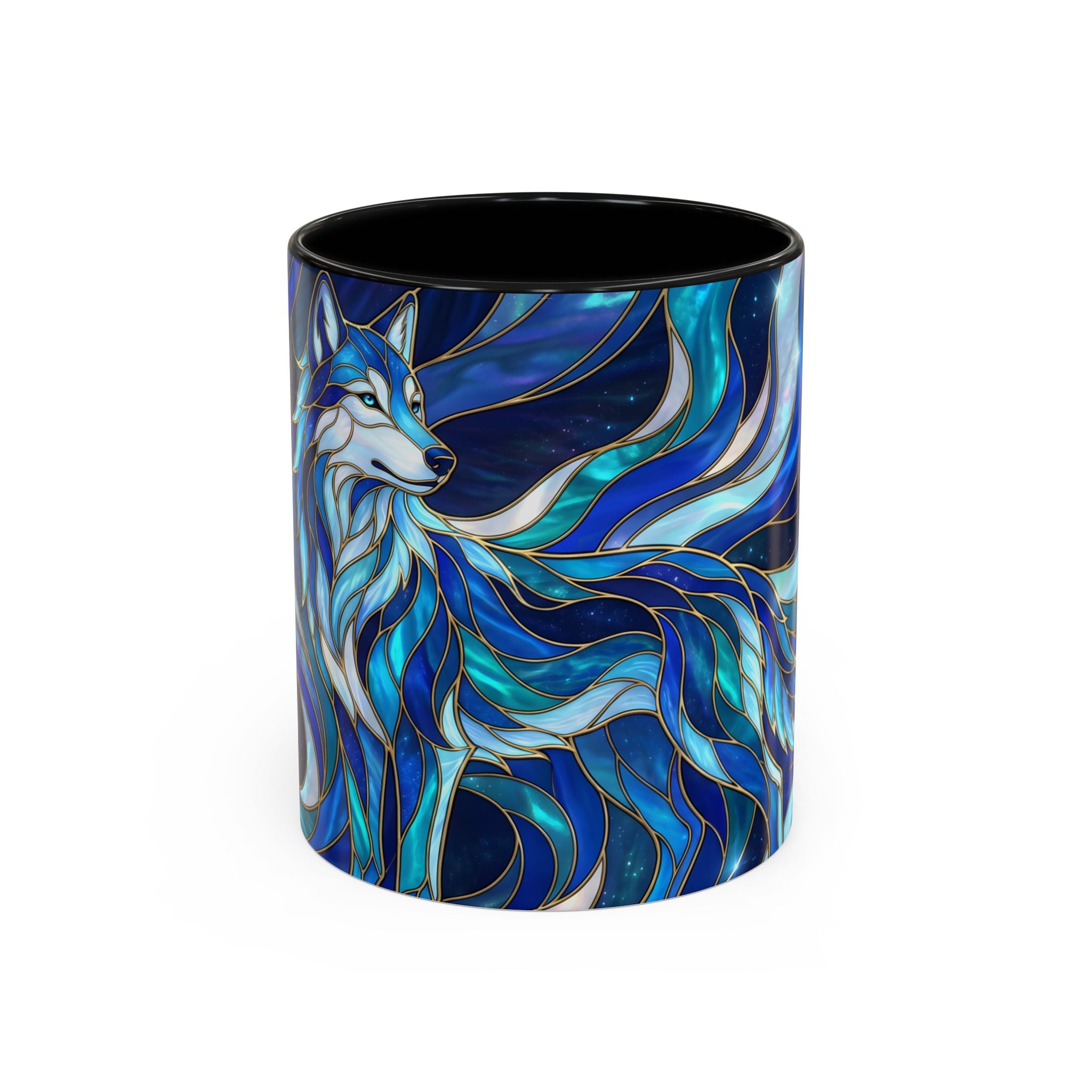 Cobalt Wolf Stained Glass Style Mug