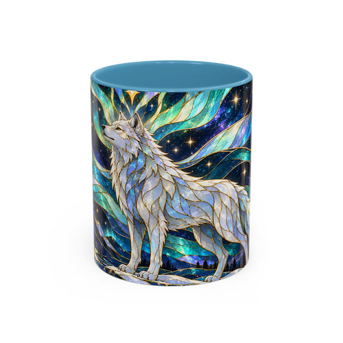 Northern Lights Wolf Stained Glass Style Mug