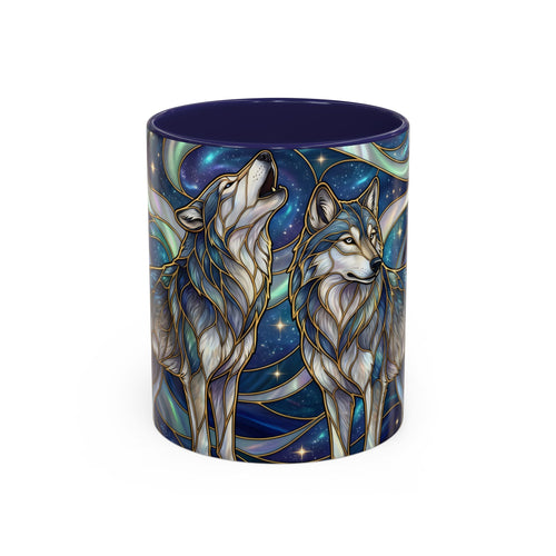 Twin Wolves Stained Glass Style Mug