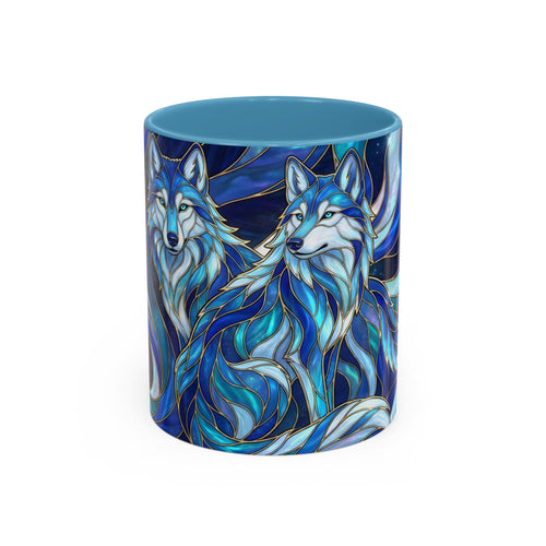 Cobalt Wolf Duo Stained Glass Style Mug