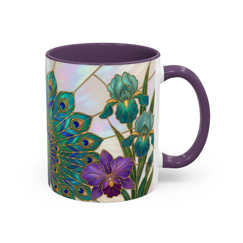 Floral Peacock Stained Glass Style Mug