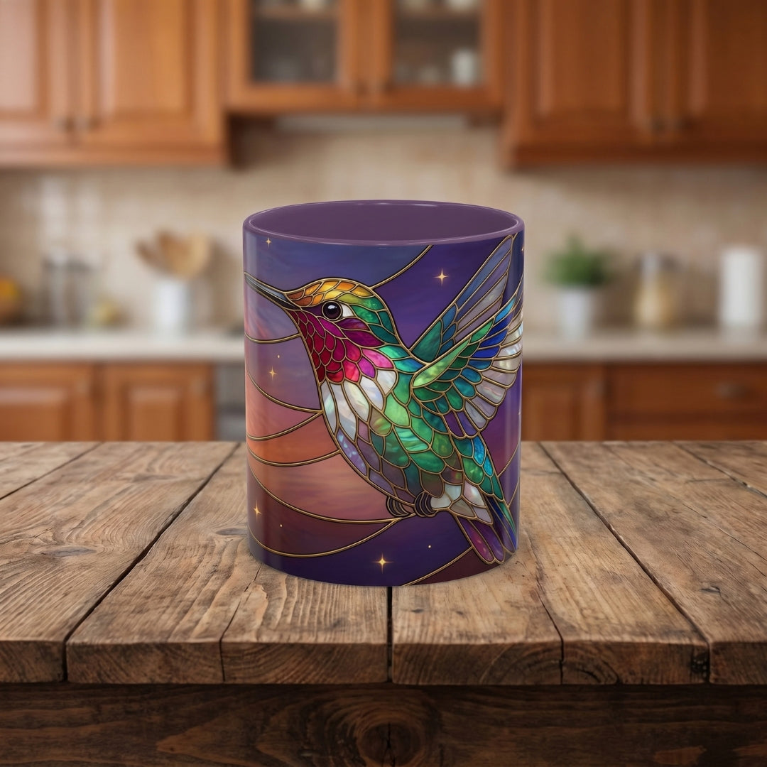 Sunset Sky Hummingbird Stained Glass Style Mug