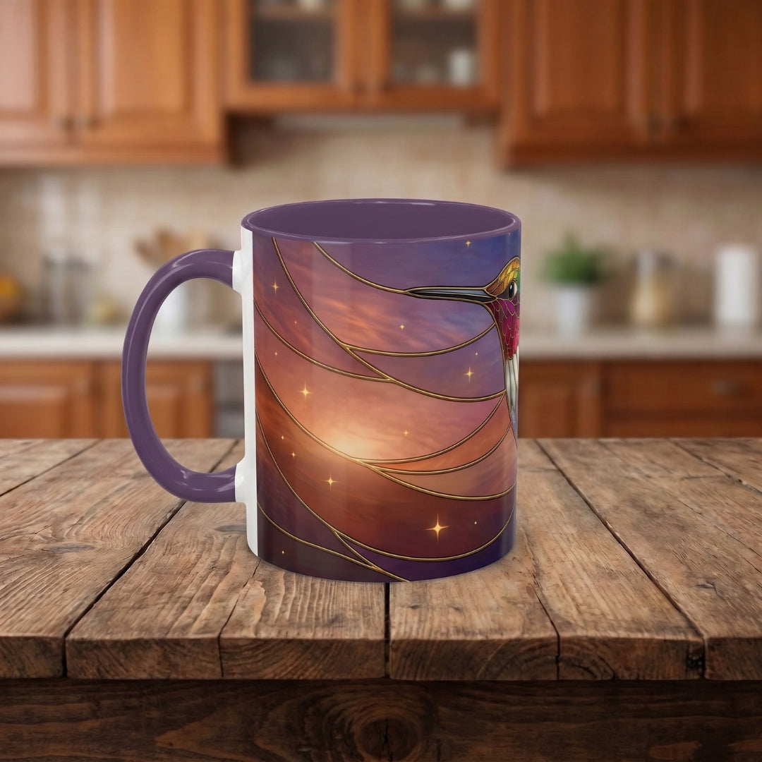 Sunset Sky Hummingbird Stained Glass Style Mug