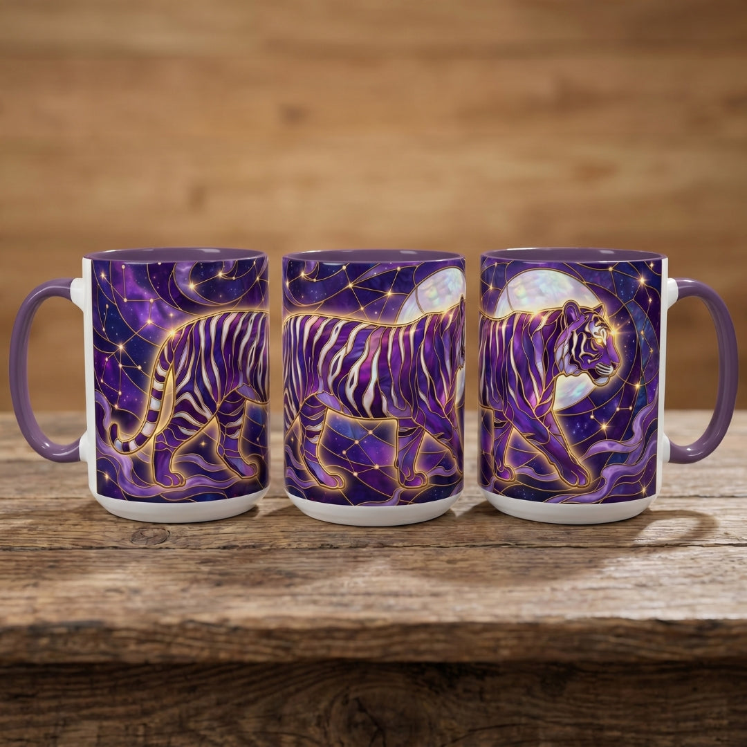 Celestial Purple Tiger Stained Glass Style Mug
