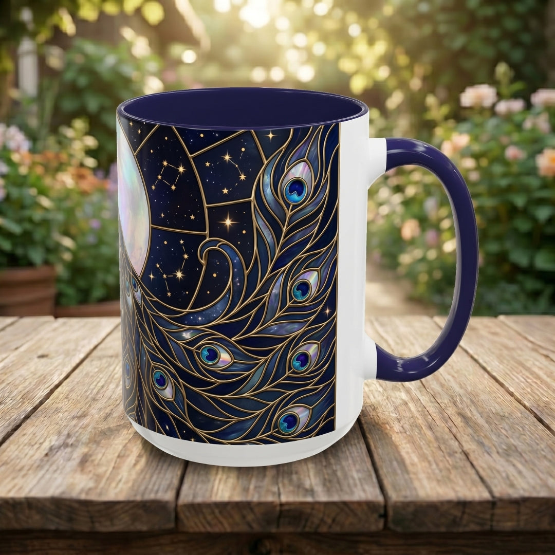 Moonlit Peacock Stained Glass Style Mug