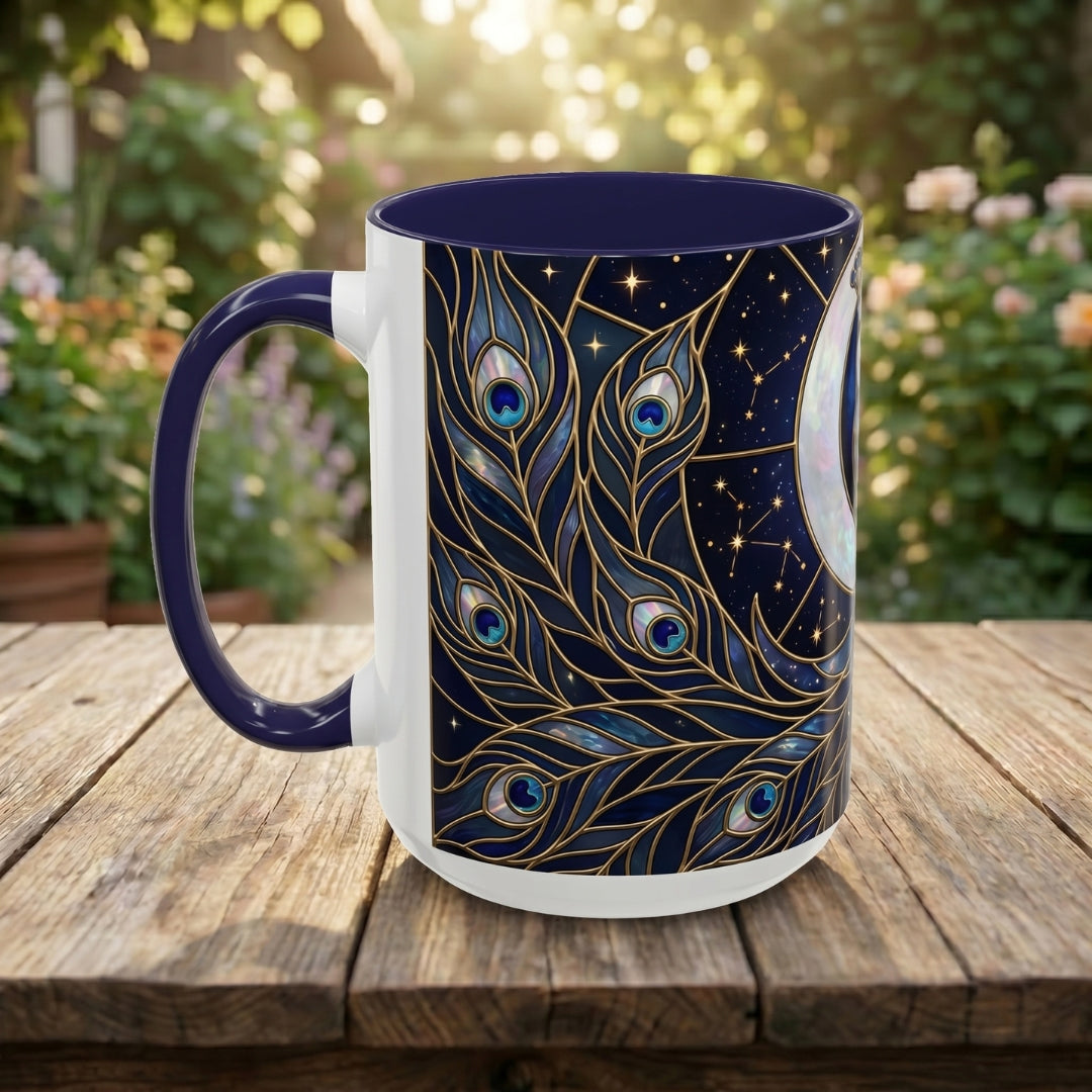 Moonlit Peacock Stained Glass Style Mug