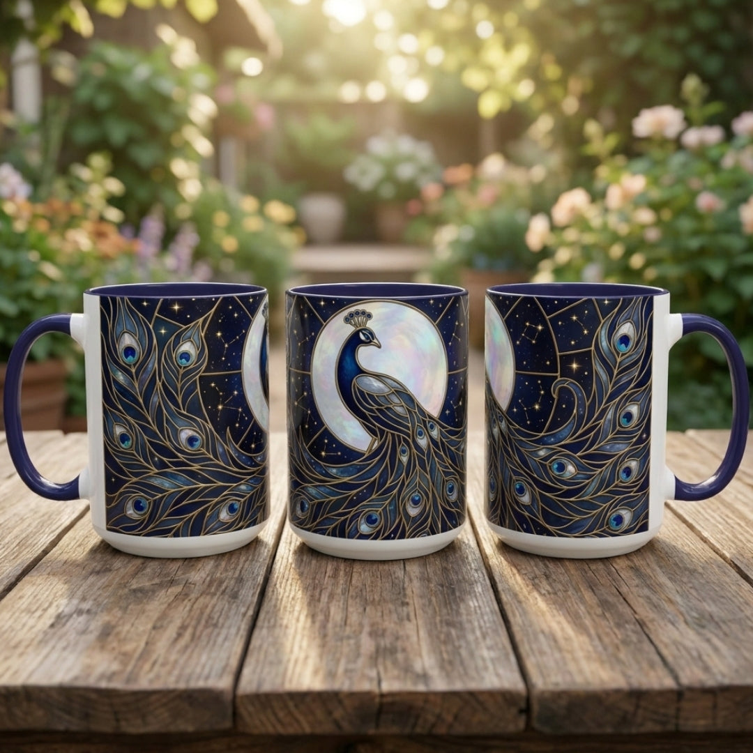 Moonlit Peacock Stained Glass Style Mug