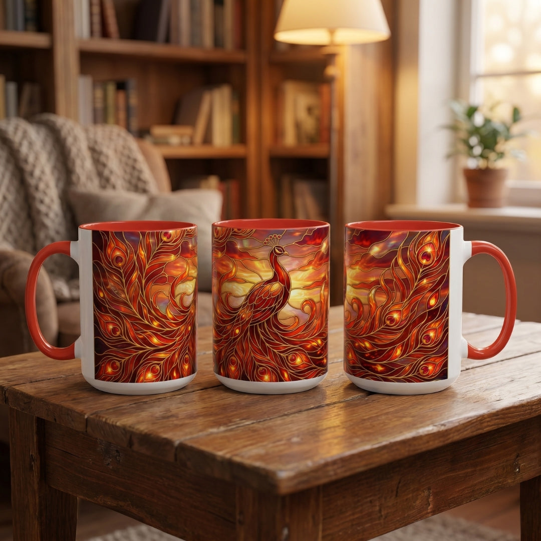 Sunset Peacock Stained Glass Style Mug