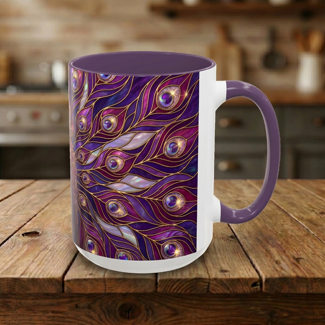 Purple Peacock Stained Glass Style Mug