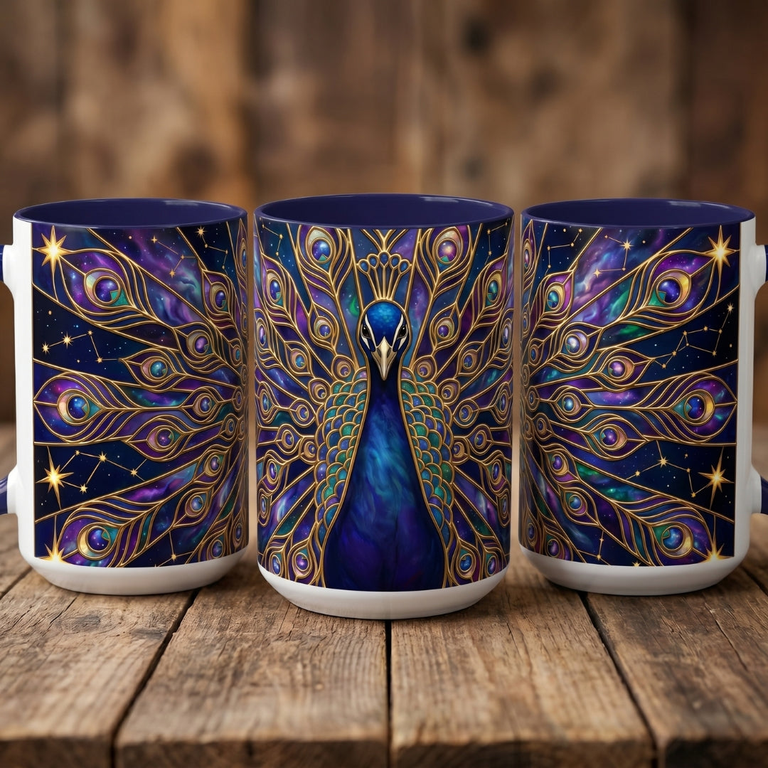 Celestial Peacock Stained Glass Style Mug