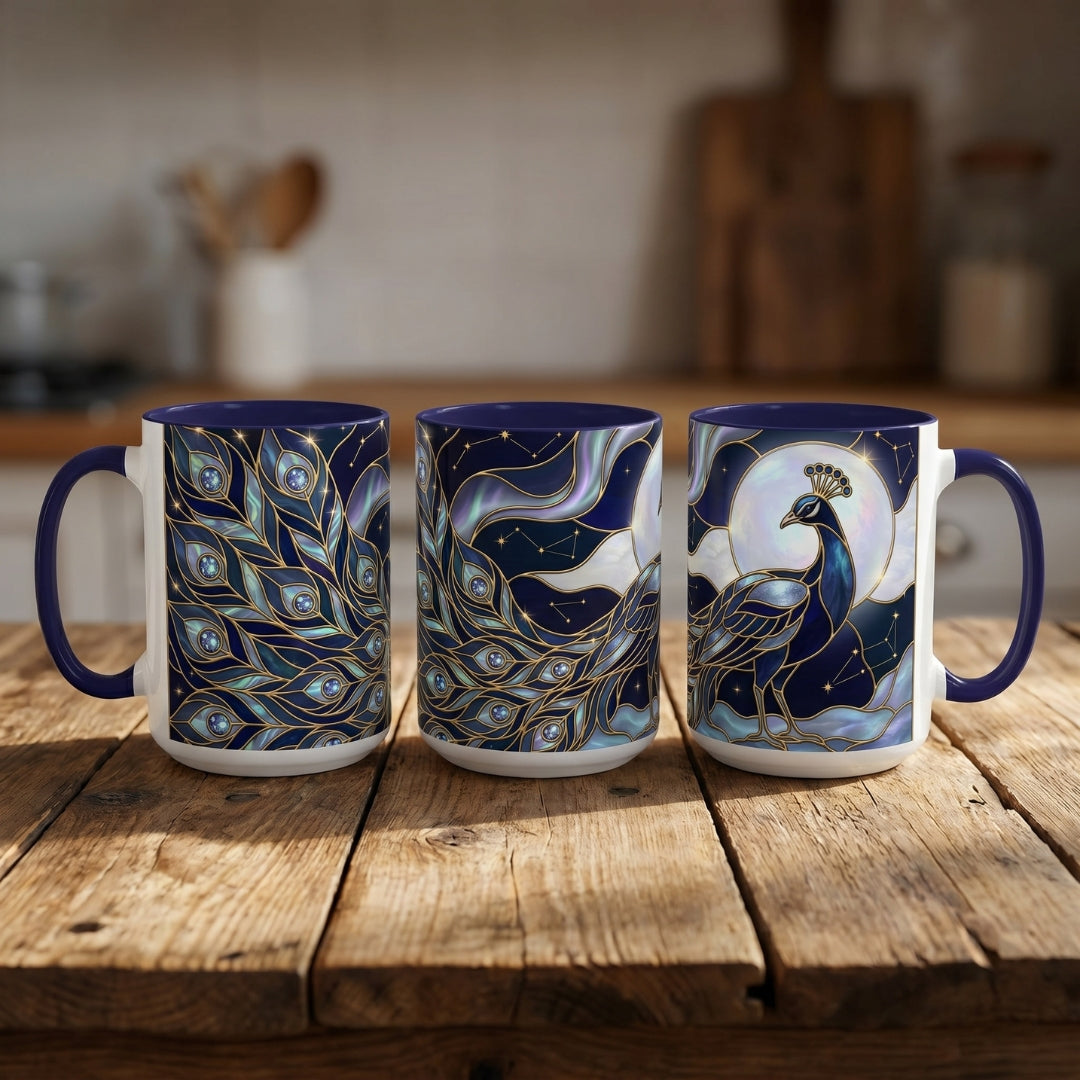 Lunar Peacock Stained Glass Style Mug