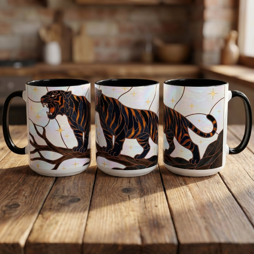 Midnight Tiger Stained Glass Style Mug
