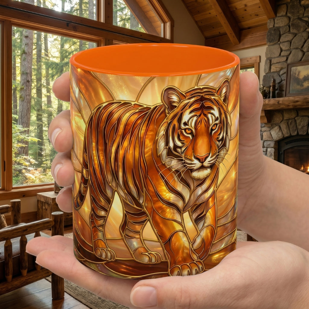 Golden Tiger Stained Glass Style Mug