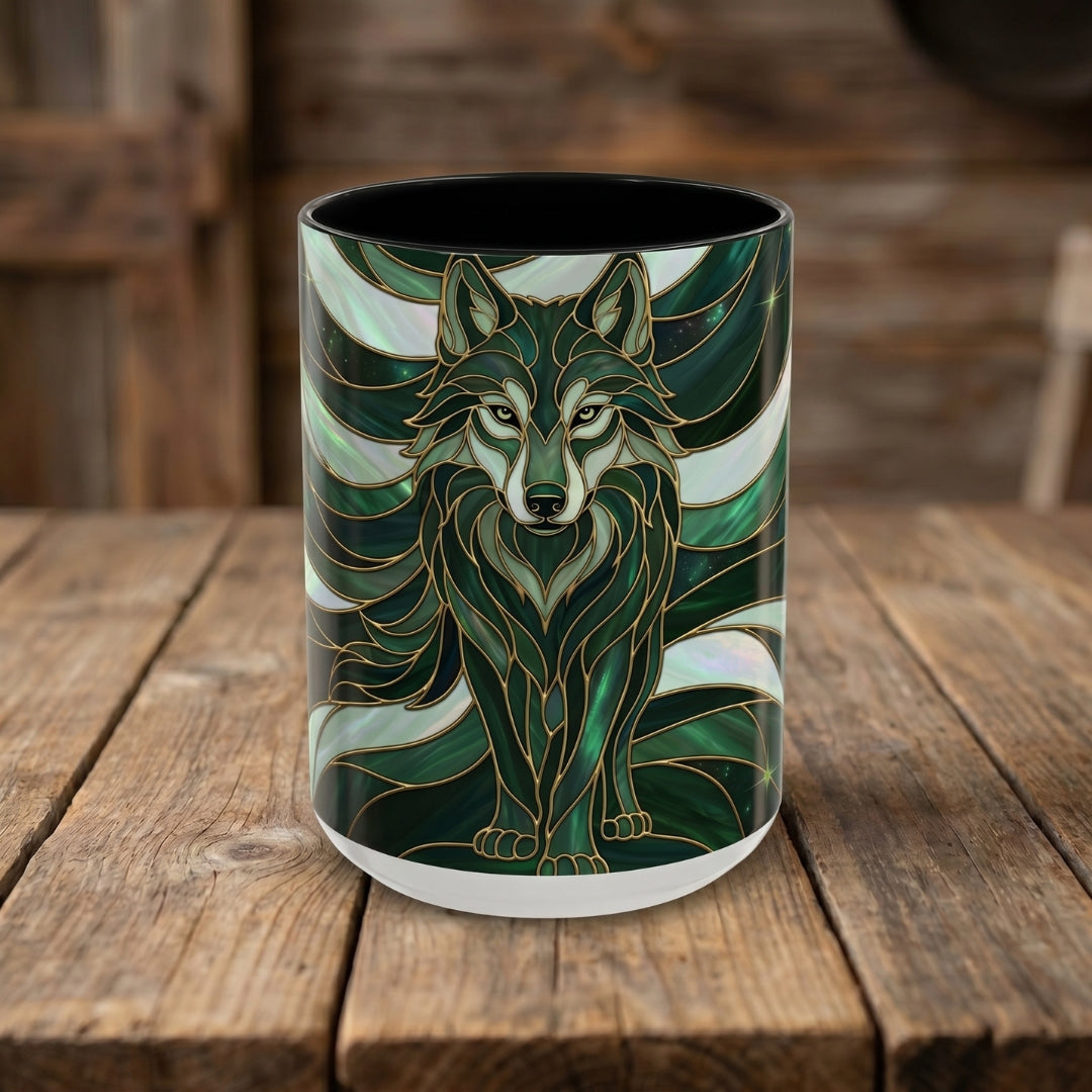 Jade Wolf Stained Glass Style Mug