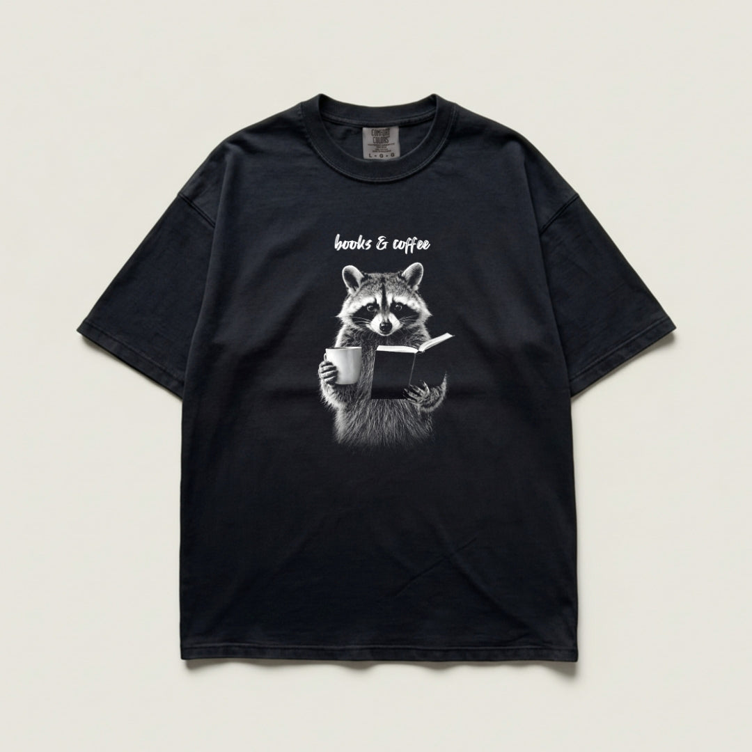 Books & Coffee Raccoon Comfort Colors® T-Shirt