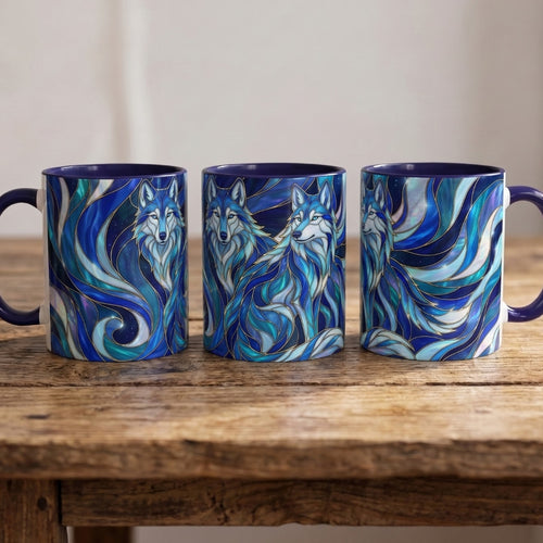 Cobalt Wolf Duo Stained Glass Style Mug
